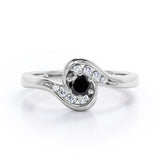 Whirly Gemstone 0.55 carat Round Black Diamond Artistic Engagement Ring in White Gold