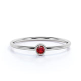Bezel Set Round Lab Ruby and Petite Solitaire Engagement Ring in White Gold