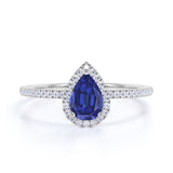 Halo 1.50 Ct Pear Cut Lab Sapphire Engagement Ring