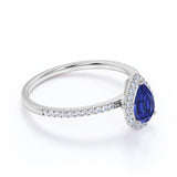 Halo 1.50 Ct Pear Cut Lab Sapphire Engagement Ring