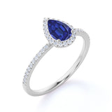 Halo 1.50 Ct Pear Cut Lab Sapphire Engagement Ring