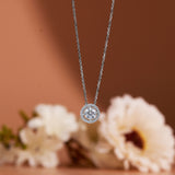 Solitaire 1.25 Carat Round Cut Real Moissanite Halo Pendant Necklace in 18k White Gold Over Silver