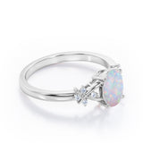 1.1 Ct Oval Cut Lab Created Opal Leaf Engagement Ring