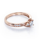 Double Curved Line Milgrain 0.55 carat Princess Diamond and Diamond Dainty Engagement Ring in Black  Gold