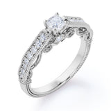 0.75 carat Timepiece Jewelry Cushion Moissanite and Diamond Engagement Ring in White Gold - Mother's Day - Anniversary