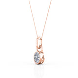 Single Bail Solitaire 1 Carat Oval Certified Moissanite Bezel Set Stud Pendant Necklace in Rose Gold for Her