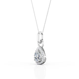 3 Prong Setting 1.10 Carat Pear Cut Certified Moissanite and Diamond Surface Prong Frame Pendant Necklace in White Gold