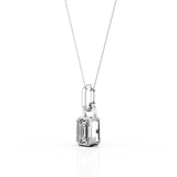 Single Stone Bezel Set 1 Carat Emerald Cut Certified Moissanite Stud Pendant Necklace in Rose Gold