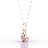 Claw Set 0.35 Carat Round Cut Certified Moissanite and Cross Diamond Encrusted Mini Pendant Necklace in Yellow Gold