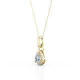 Double Claw Basket Set 1.10 Carat Teardrop Certified Moissanite and Diamond Halo Stud Pendant Necklace in White Gold