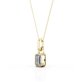 Single Stone Bezel Set 1 Carat Emerald Cut Certified Moissanite Stud Pendant Necklace in Rose Gold