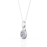 Antique Single Bail 1.10 Carat Oval Certified Moissanite and Diamond Frame Pendant Necklace in Rose Gold