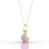 Claw Set 0.35 Carat Round Cut Certified Moissanite and Cross Diamond Encrusted Mini Pendant Necklace in Yellow Gold