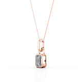 Single Stone Bezel Set 1 Carat Emerald Cut Certified Moissanite Stud Pendant Necklace in Rose Gold