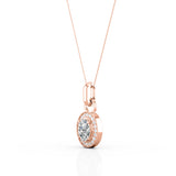 4 Claw Art Deco 1.10 Carat Oval Certified Moissanite and Diamond Scallop Pave Stud Pendant Necklace in Rose Gold