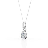 Double Claw Basket Set 1.10 Carat Teardrop Certified Moissanite and Diamond Halo Stud Pendant Necklace in White Gold
