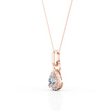 Double Claw Basket Set 1.10 Carat Teardrop Certified Moissanite and Diamond Halo Stud Pendant Necklace in White Gold