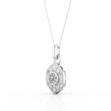 Milgrain Bezel Setting 0.60 Carat Round Certified Moissanite and Diamond Art Deco Outline Pendant Necklace in Rose Gold
