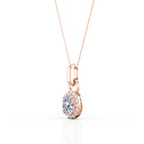 Antique Single Bail 1.10 Carat Oval Certified Moissanite and Diamond Frame Pendant Necklace in Rose Gold