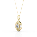Milgrain Bezel Setting 0.60 Carat Round Certified Moissanite and Diamond Art Deco Outline Pendant Necklace in Rose Gold