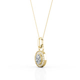 4 Claw Art Deco 1.10 Carat Oval Certified Moissanite and Diamond Scallop Pave Stud Pendant Necklace in Rose Gold