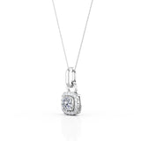 Designer 4 Claw 0.60 Carat Round Cut Certified Moissanite and Diamond Under Halo Stud Pendant Necklace in Rose Gold