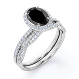 1.50 carat oval cut Black Diamond infinity wedding ring set in white gold