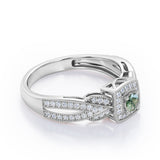 Extravaganza Milgrain Bordered - 1.45 Carat Round Brilliant Cut Green Moss Agate and diamond - Halo Pave Channel Engagement Ring in Rose Gold