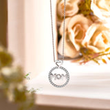 Round Frame Mom Moissanite Pendant Necklace in 18K White Gold over Silver