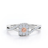 Semi Twisted Infinity 0.9 Carat Round Shape Morganite and diamond Square Floral Cluster in Rose Gold