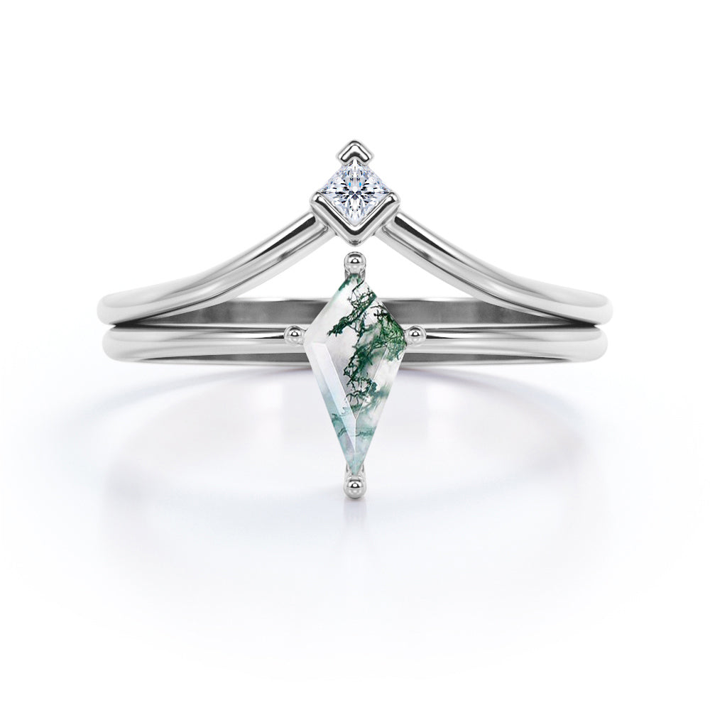 Solitaire 1 Ct Kite Cut Green Moss Agate Bridal Set
