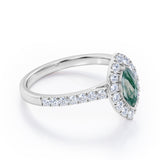 Classic Marquise 1 carat Marquise Moss Green Agate and Diamonds Engagement Ring in White Gold