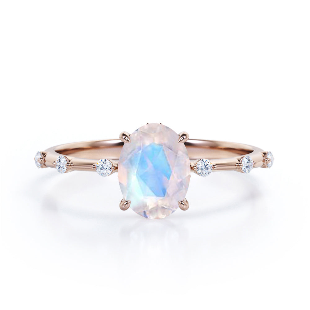 Dainty Twig 0.55 carat Oval Moonstone and Moissanite Engagement Ring in Black Gold