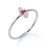 Minimal Baguette Shape Lab Ruby and 3 Stone Diamond Engagement Ring in White Gold