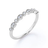 Art Deco - 0.25 Carat Round Brilliant Cut Moissanite - Milgrain Filigree Wedding Band - 18K White Gold Plating over Silver