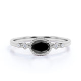 Bestselling East West 1.10 Carat Oval Cut Lab Black Diamond and Bezel Engagement Ring in White Gold