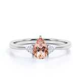7 Stone 1.15 Carat Teardrop Champagne Morganite and Tapered Shank Diamond Engagement Ring in White Gold