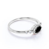 Bestselling East West 1.10 Carat Oval Cut Lab Black Diamond and Bezel Engagement Ring in White Gold