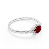 Bestselling East West 1.10 Carat Oval Cut Lab Ruby and Diamond Bezel Engagement Ring in White Gold