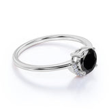 Unique 1.15 Carat Round Lab Black Diamond and Curved Engagement Ring in White Gold