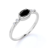 Bestselling East West 1.10 Carat Oval Cut Lab Black Diamond and Bezel Engagement Ring in White Gold