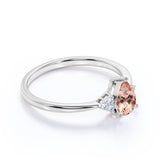 7 Stone 1.15 Carat Teardrop Champagne Morganite and Tapered Shank Diamond Engagement Ring in White Gold