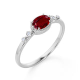 Bestselling East West 1.10 Carat Oval Cut Lab Ruby and Diamond Bezel Engagement Ring in White Gold