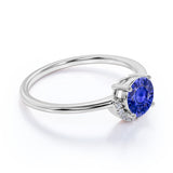 Unique 1.15 Carat Round Navy Blue Sapphire and Diamond Curved Engagement Ring in White Gold