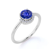 Unique 1.15 Carat Round Navy Blue Sapphire and Diamond Curved Engagement Ring in White Gold
