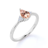 7 Stone 1.15 Carat Teardrop Champagne Morganite and Tapered Shank Diamond Engagement Ring in White Gold