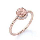 Unique 1.15 Carat Round Light Pink Morganite and Diamond Curved Engagement Ring in Rose Gold