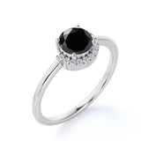 Unique 1.15 Carat Round Lab Black Diamond and Curved Engagement Ring in White Gold