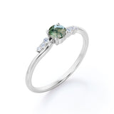 7 Stone 0.55 Carat Round Moss Agate Engagement Ring