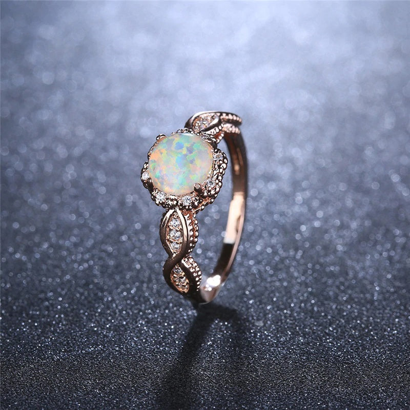 Art Deco Ct Round Cut Lab Created Opal Engagement Ring